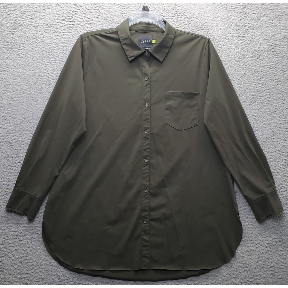 Lyssé Tunic Shirt Womens XL Green Chest Pocket Long Sleeve Collared Button Up